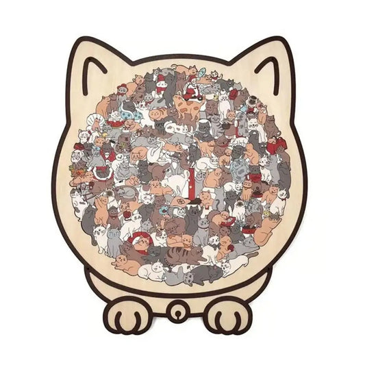 135-Piece Morandi-Colored Cat Shaped Wooden Jigsaw Puzzle