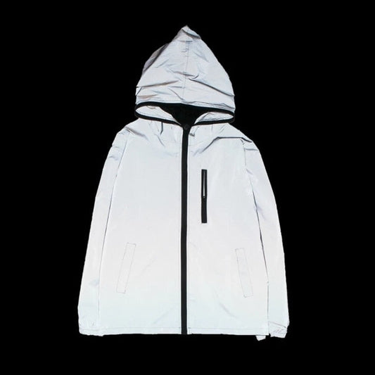 Reflective Jacket Men Woman Hip Hop Punk Loose Hooded Cool Evening