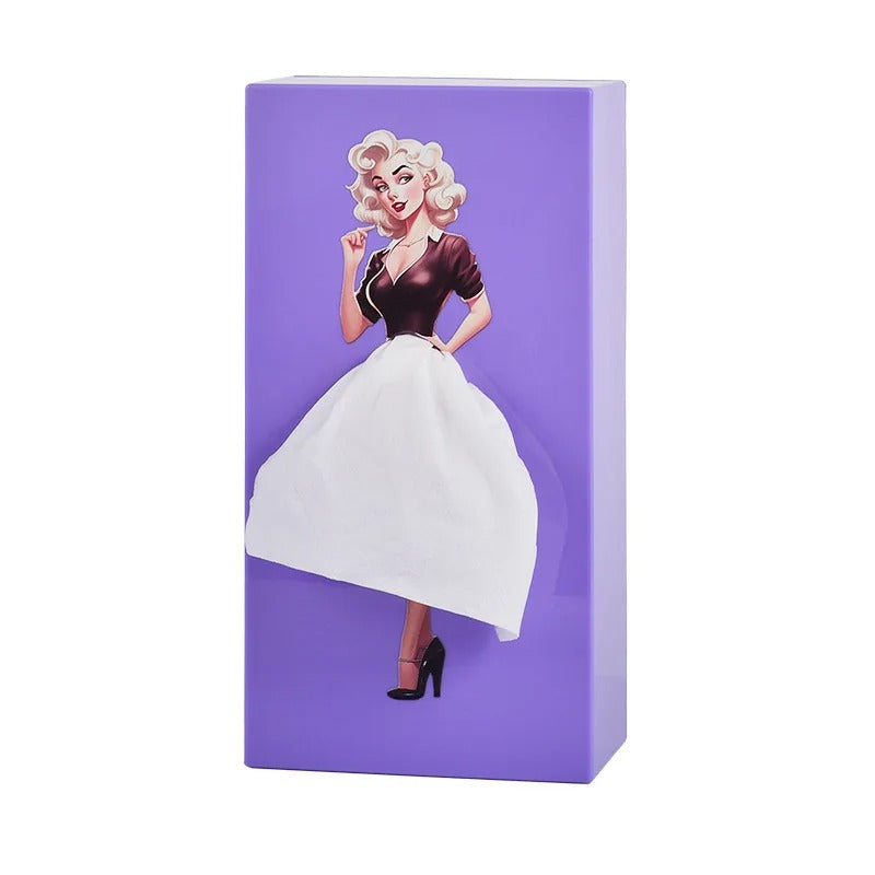 Anime Girl Tissue Dispenser with Elegant Fluffy Skirt Tissue Box