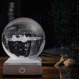 3D Solar System Crystal Ball with Laser Engraved Planets and LED Light Base