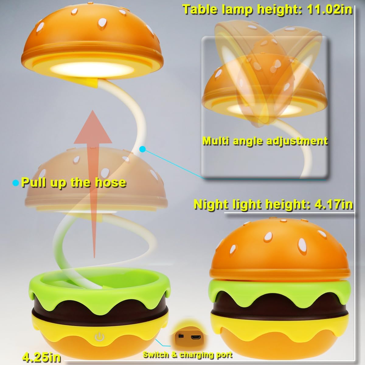 Hamburger Small Desk Lamps with Adjustable Neck Dimmable Touch Switch