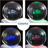 3D Solar System Crystal Ball with Laser Engraved Planets and LED Light Base
