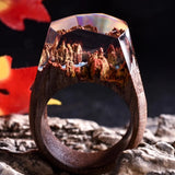 Magic Forest Landscape Aurora Ring Resin Wooden Rings