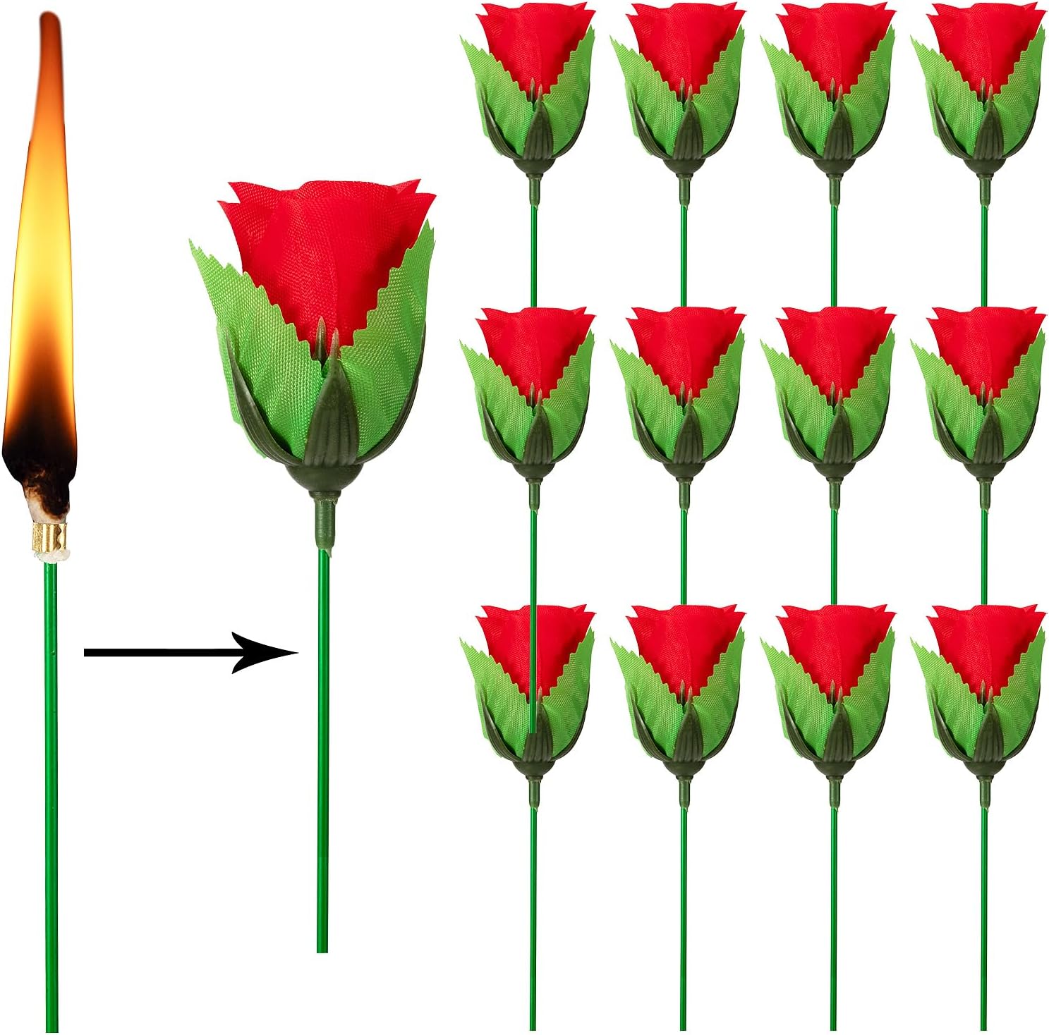 Pack of 6 Flame To Rose Appearing Magic Flower Torch