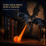 Dragon Bookshelf Nook Light, 3D Printed Dragon Sculpture with Spread Wings