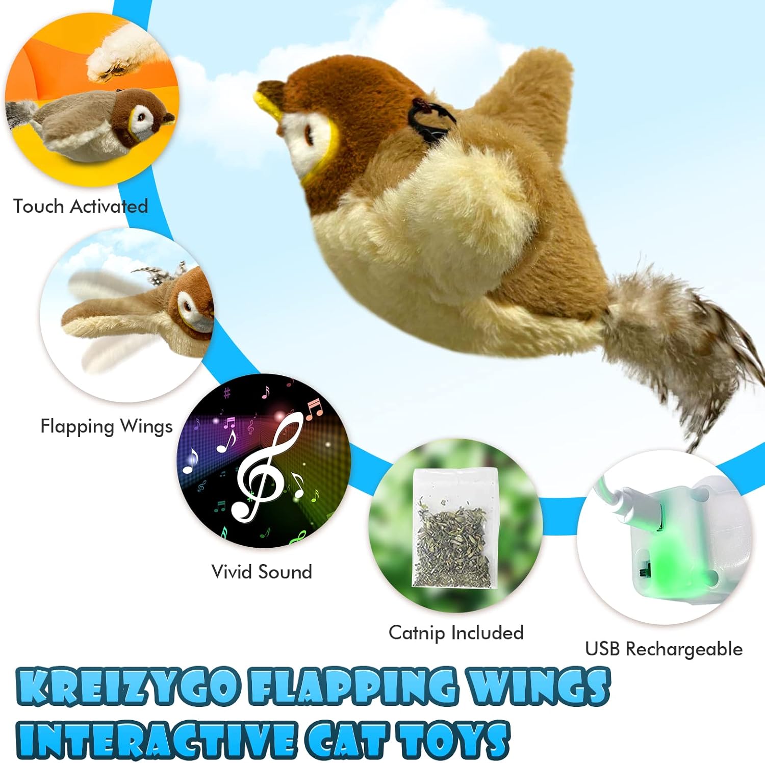 Interactive Cat Toys Rechargeable Electric Chirping Flapping Wings