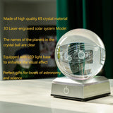 3D Solar System Crystal Ball with Laser Engraved Planets and LED Light Base