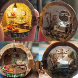 Handmade Walnut Shell Doll House--mini library, tiny World inside walnuts