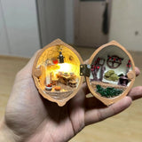 Handmade Walnut Shell Doll House--mini library, tiny World inside walnuts