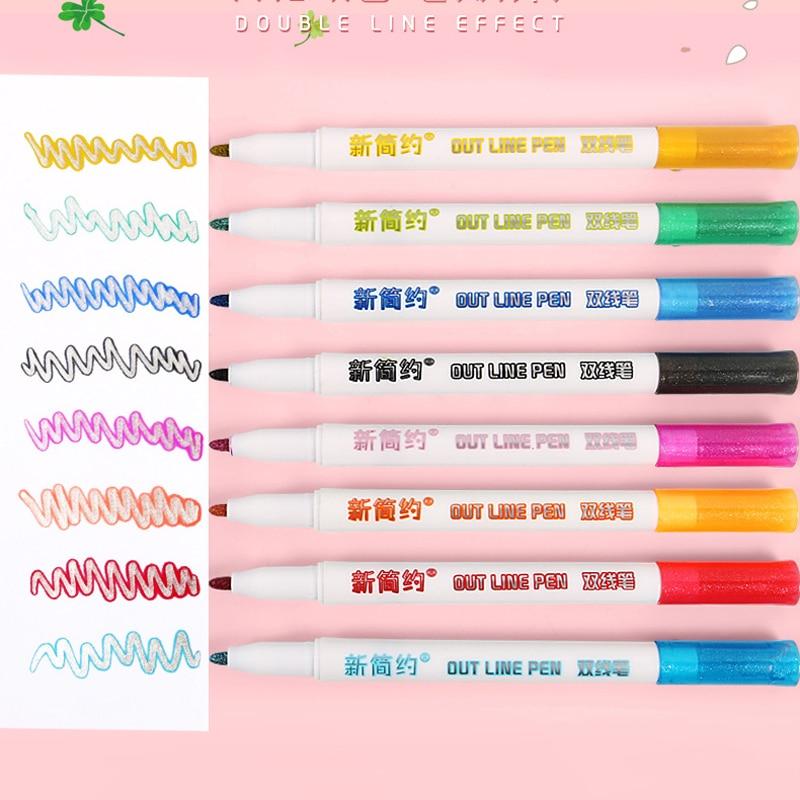 Double Line Contour Color Pen 8pcs/Set