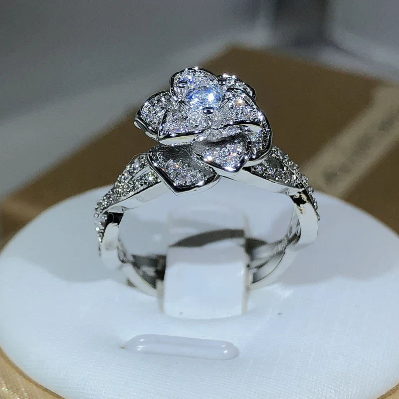 Rose Flower Diamon Ring Zircon