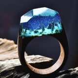 Magic Forest Landscape Aurora Ring Resin Wooden Rings
