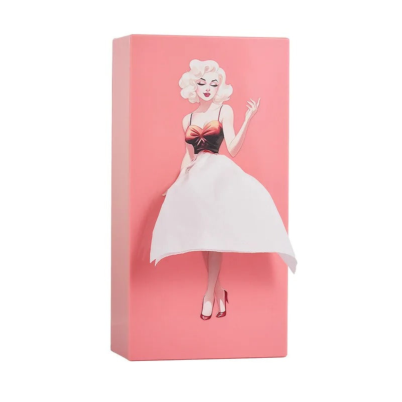 Anime Girl Tissue Dispenser with Elegant Fluffy Skirt Tissue Box