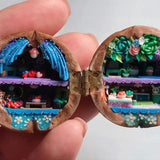Handmade Walnut Shell Doll House--mini library, tiny World inside walnuts