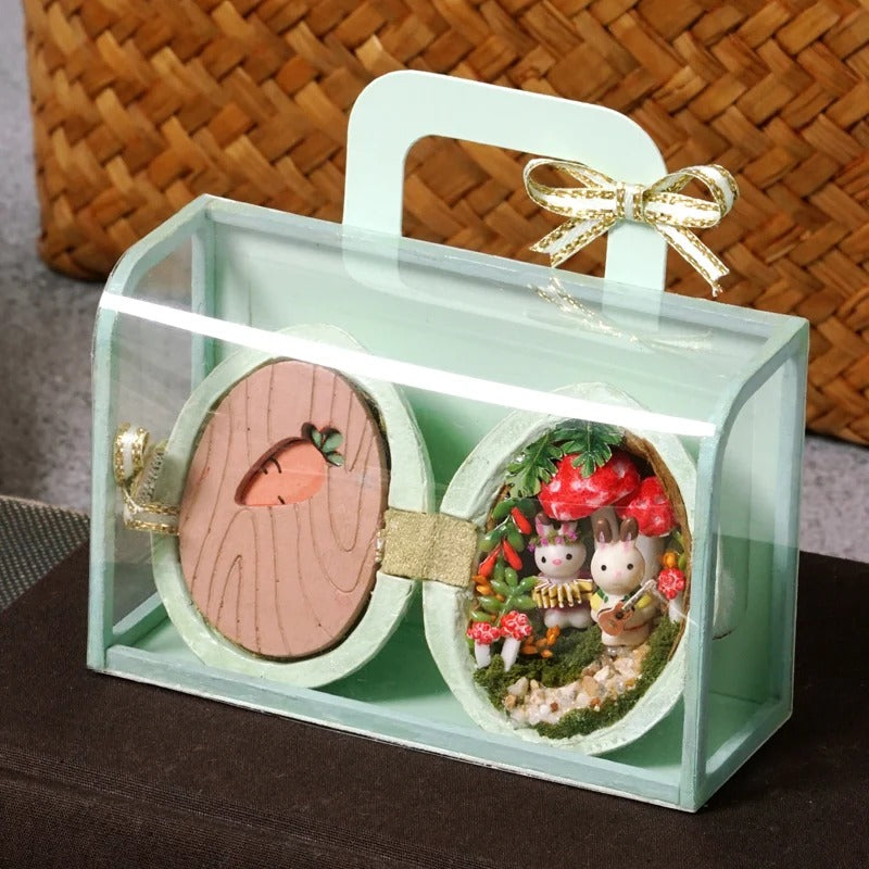 Handmade Walnut Shell Doll House--mini library, tiny World inside walnuts