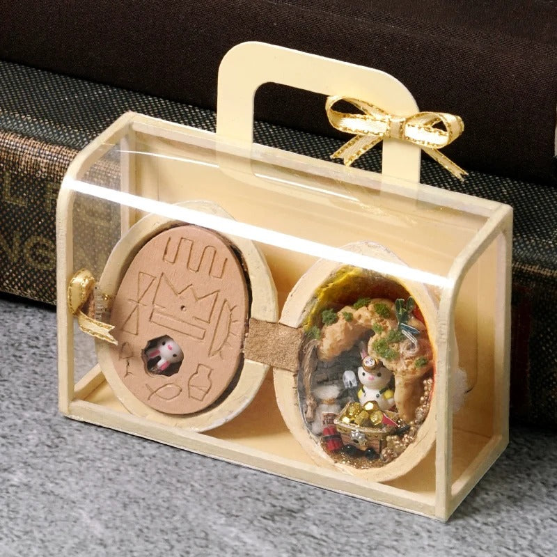 Handmade Walnut Shell Doll House--mini library, tiny World inside walnuts