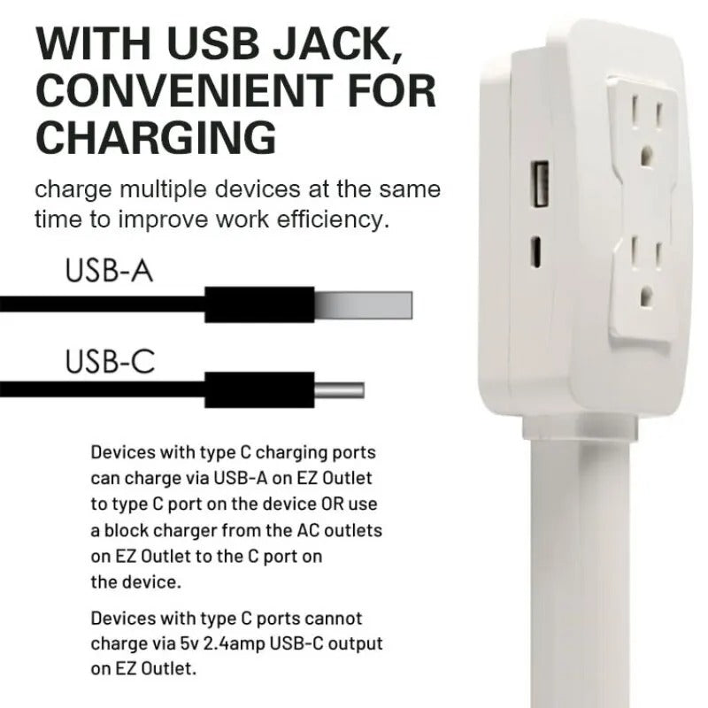 Multifunctional Bedside Table Power Outlet Rotates 180° Electrical Outlet Extender